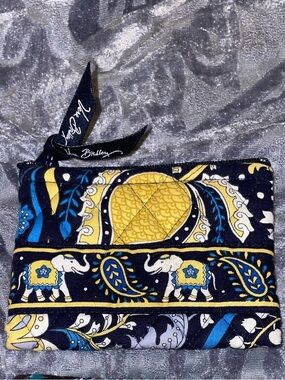 Vera Bradley Navy, Turquoise & Yellow Quilted Zip Pouch and Wallet Set